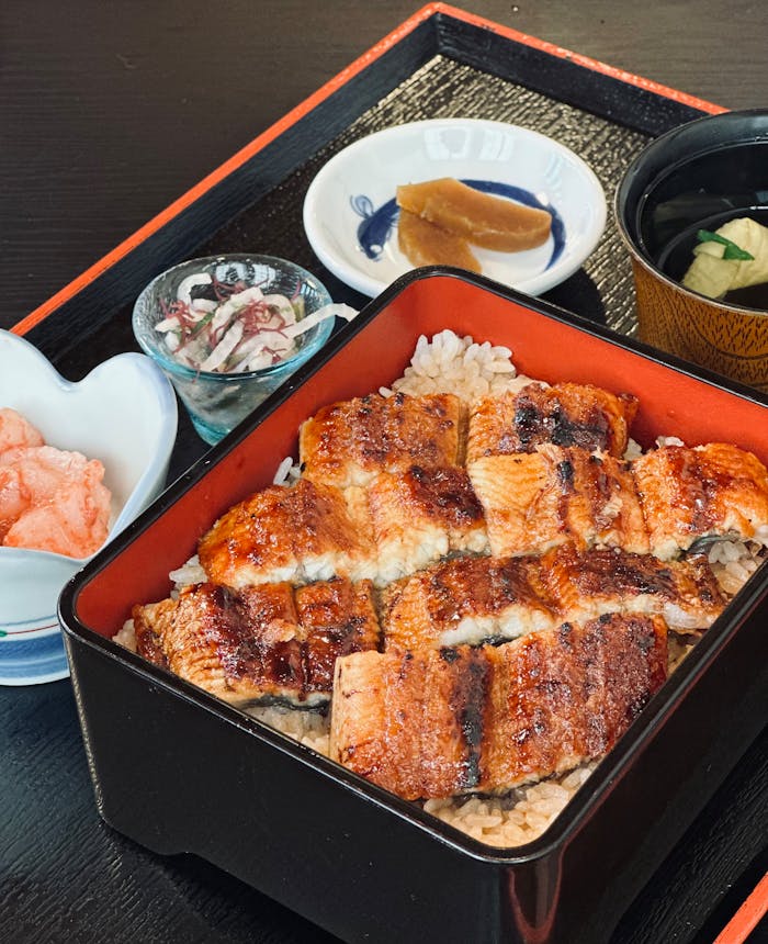 Savor this authentic Unagi Donburi meal in a traditional Japanese setting, a culinary delight in Sekigahara.